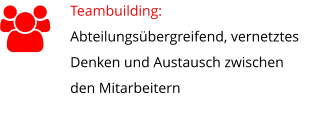 Teambuilding:  Abteilungsübergreifend, vernetztes Denken und Austausch zwischen den Mitarbeitern
